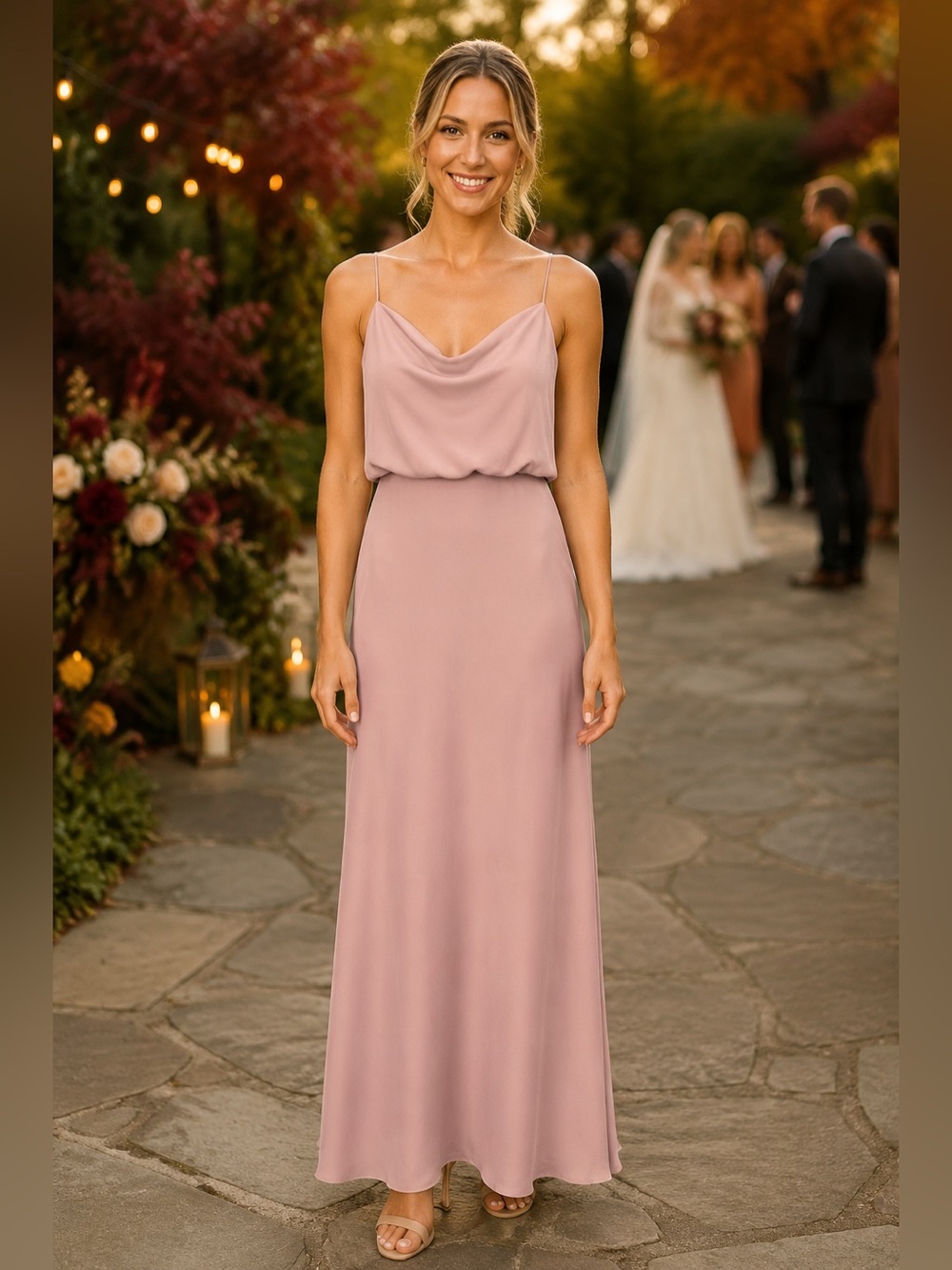 NWT Jenny Yoo "Bianca" Luxury Minimalism Crepe Cowl Neck Maxi Dress – Size 4